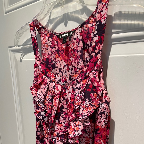 Express Floral Pink Purple Ruffle A-Line Sleeveless Mini Dress XS with Pockets - Picture 7 of 13